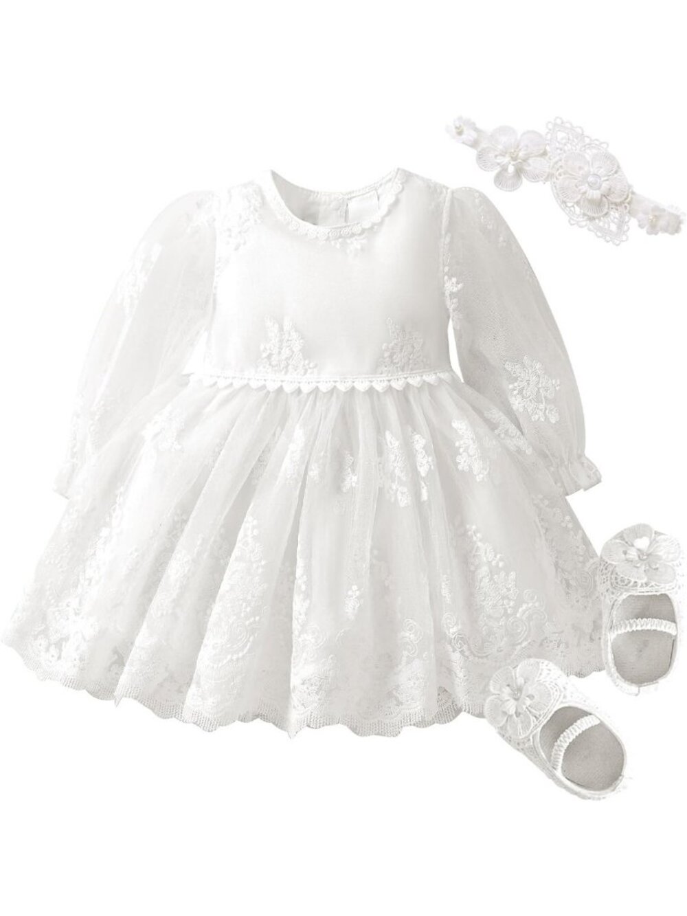 Adorable Floral Baby Girl Dress Set 0-9 Months | Baptism Outfit with Shoes